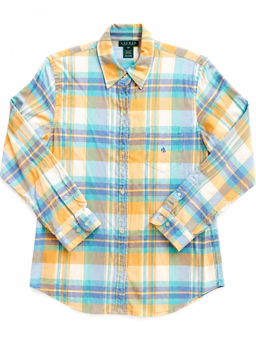 Lauren Ralph Lauren Vintage Y2K Plaid Button Down Shirt Medium 100% Cotton - Picture 3 of 5